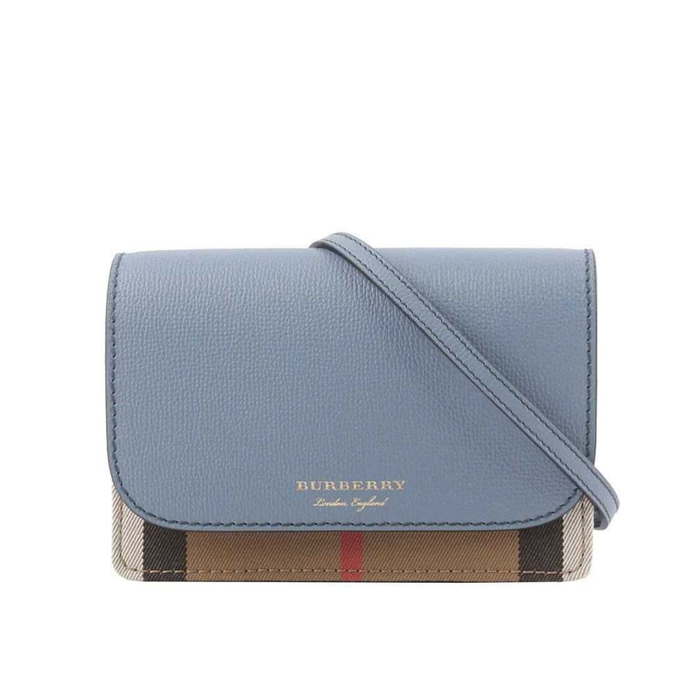 Burberry Hampshire Derby House Check Leather Cross Body Bag Wallet with Strap