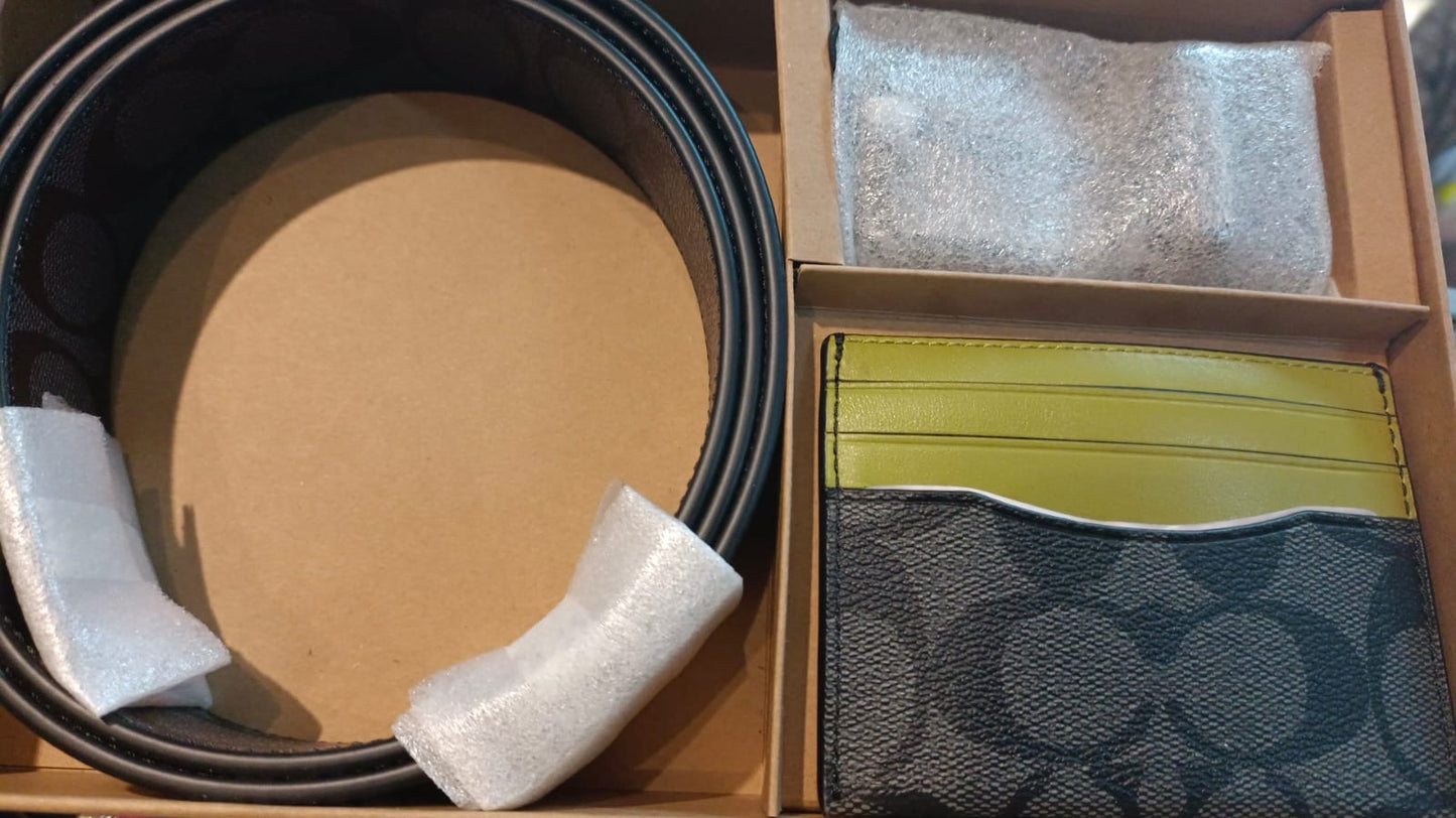Coach C8278 Signature Colorblock Card Case And Belt Gift Set