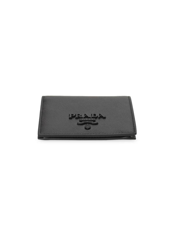 Prada Saffiano Black Leather and Black Logo Bifold Snap Wallet 1MV204