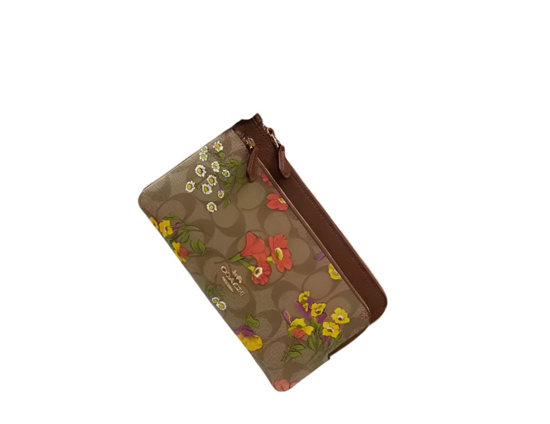 Coach Double Zip Wallet In Signature Canvas With Floral Print