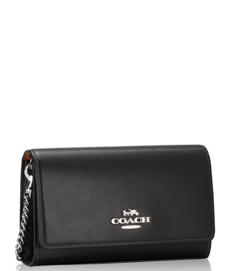 Coach Flap Clutch Smooth Leather Crossbody Black CP034