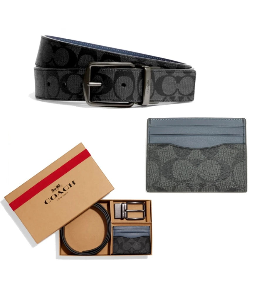 Coach C8278 Signature Colorblock Card Case And Belt Gift Set