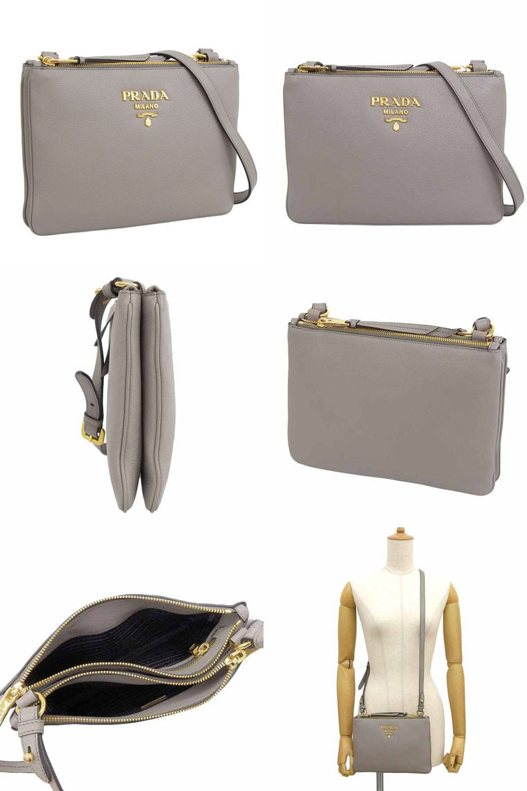 Prada Vitello Phenix Argilla Gray Leather Logo Plaque Crossbody Bag – Queen  Bee of Beverly Hills