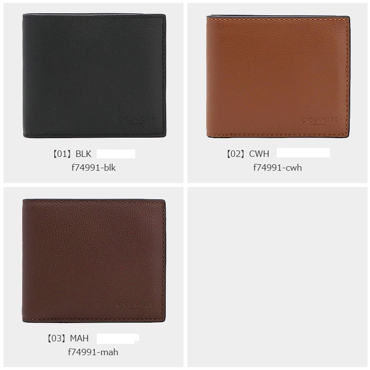 COACH men's calf leather compact ID bi-fold wallet 74991