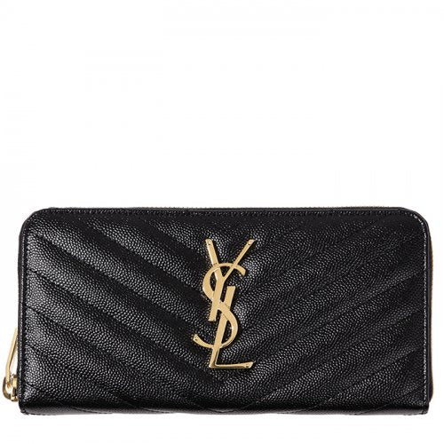 Yves Saint Laurent YSL Long Wallet 358094 BOW01 Monogram Round Zipper Leather