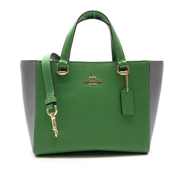 COACH CC765 Handbag Shoulder Bag 2WAY Bicolor Green Gray