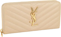 Yves Saint Laurent YSL Long Wallet 358094 BOW01 Monogram Round Zipper Leather
