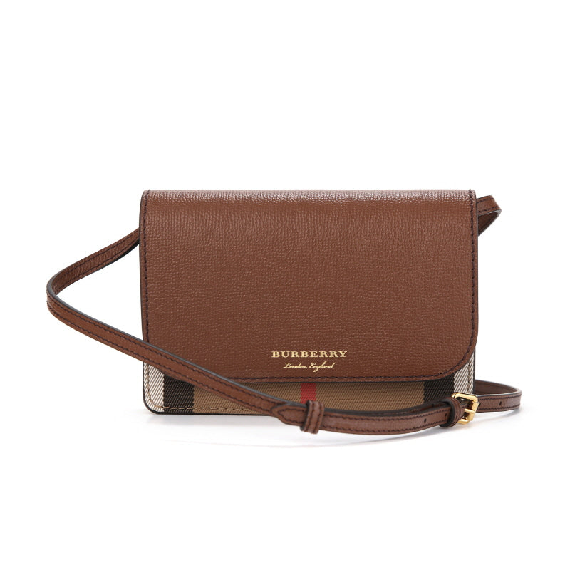 Burberry Hampshire Derby House Check Leather Cross Body Bag Wallet with Strap