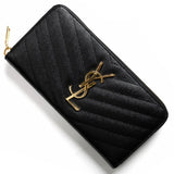 Yves Saint Laurent YSL Long Wallet 358094 BOW01 Monogram Round Zipper Leather