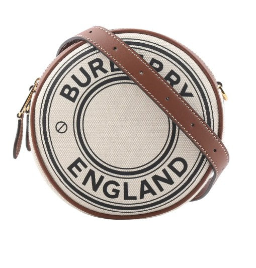 BURBERRY Louise Two-tone Logo Canvas Round Bag (Brown)