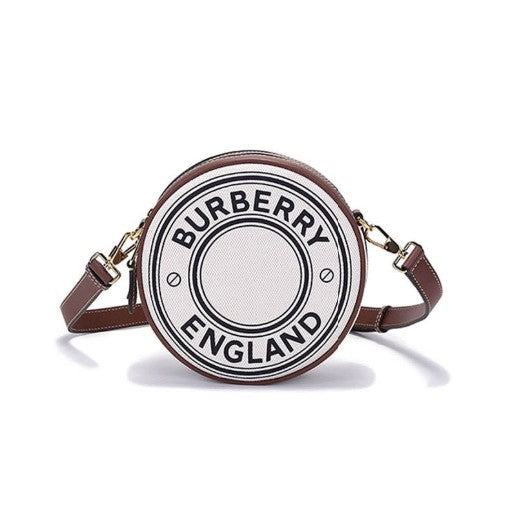 BURBERRY Louise Two-tone Logo Canvas Round Bag (Brown)
