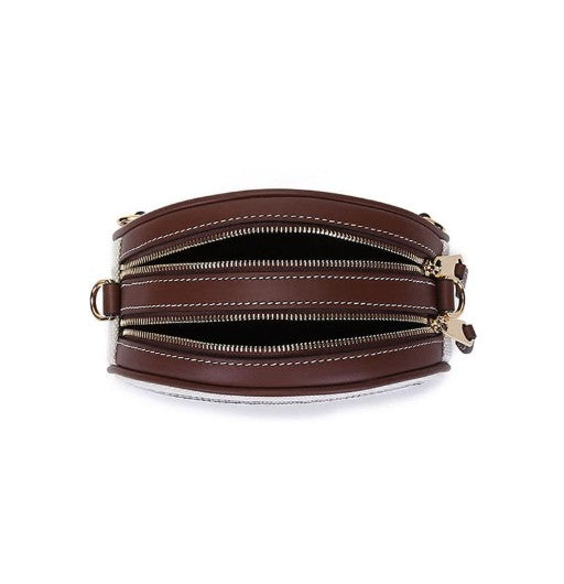 BURBERRY Louise Two-tone Logo Canvas Round Bag (Brown)