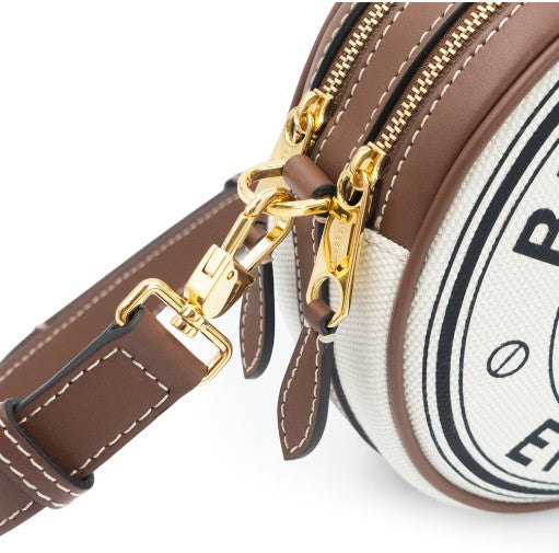 BURBERRY Louise Two-tone Logo Canvas Round Bag (Brown)