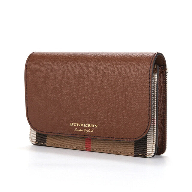 Burberry Hampshire Derby House Check Leather Cross Body Bag Wallet with Strap