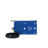 MCM Aren Visetos Surf the Web Blue Leather Card Case Necklace Lanyard Wallet