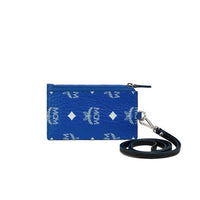 MCM Aren Visetos Surf the Web Blue Leather Card Case Necklace Lanyard Wallet