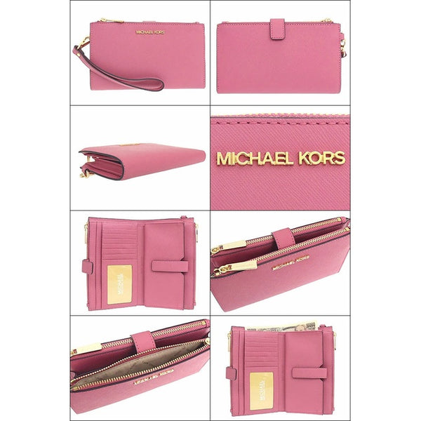 Michael Kors MK Jet Set Travel Double Zip Phone Wristlet Wallet Sherbert  Pink