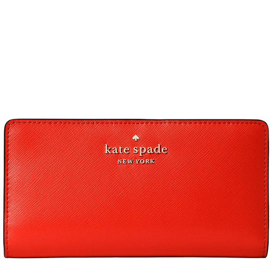Kate Spade Saffiano Stacy Logo Large Slim Bifold Bi-fold card case Compact wallet WLR00145