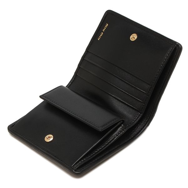 ★MiuMiu★ Matelasse Half Wallet Black 5MV204AFPPF0002 5MV20 Black Small Matelassé Nappa Leather Wallet | Miu Miu